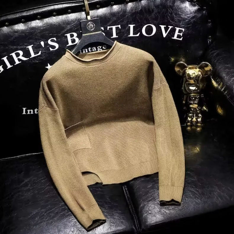 Women's short-cut knitted sweater with irregular hem and round neckline Mune Fashion