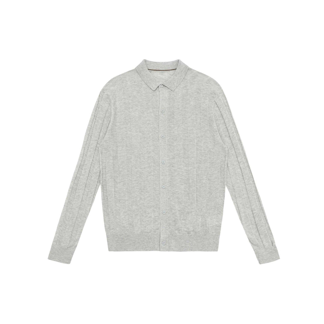 Unisex fine-structured knitted shirt jacket with polo collar and vertical ribbed structure Mune Fashion