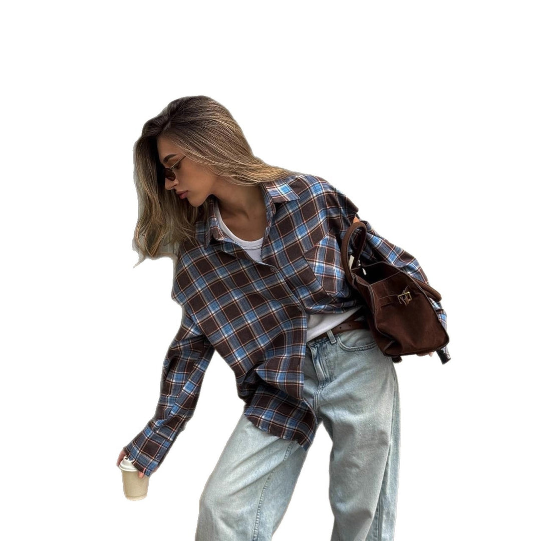 Women checked oversized shirt jacket with cut-out sleeves and raw hem Mune Fashion