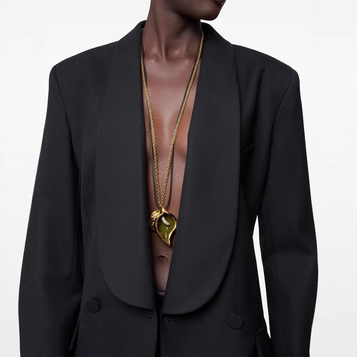 Women's Oversized Smoking Long Blazer with Deep Shawl Collar and Extended Shoulder Line Mune Fashion