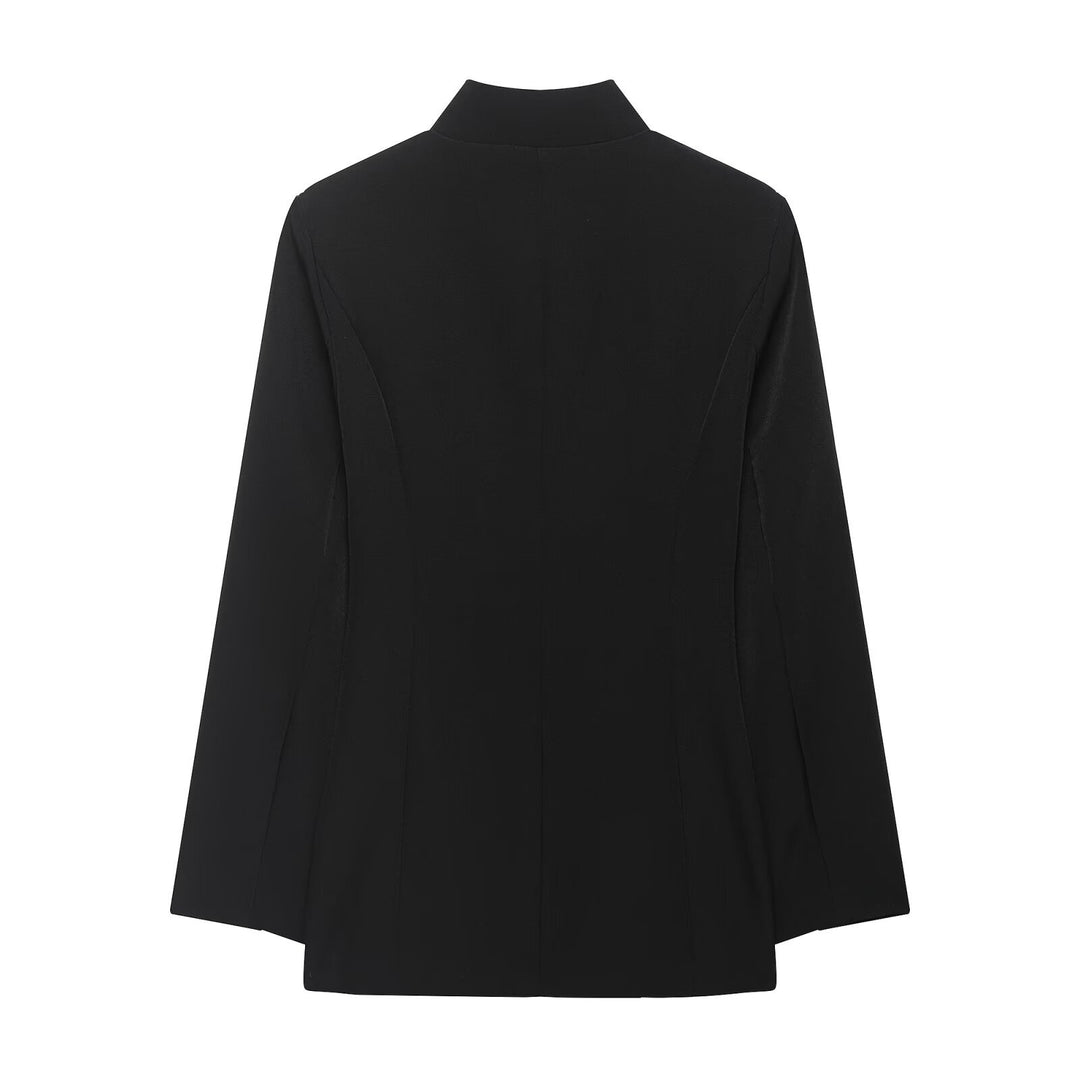 Women's Boxy Cape Blazer with Stand Collar and Concealed Front Mune Fashion