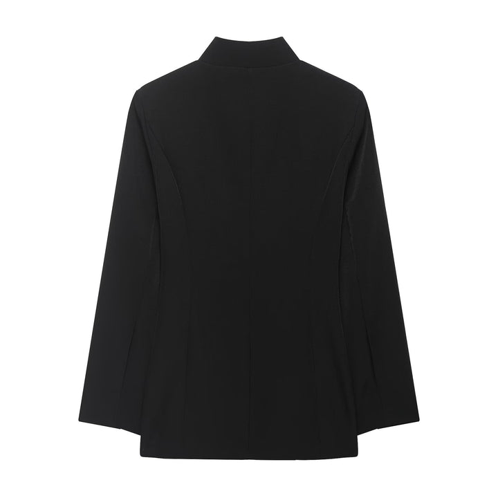 Women's Boxy Cape Blazer with Stand Collar and Concealed Front Mune Fashion