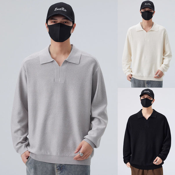 Men's Stylish Long Sleeve Sweater with V-Neck Mune Fashion