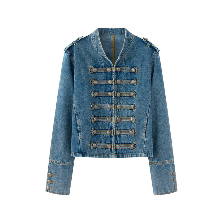 Women’s denim jacket in military style with decorative button placket Mune Fashion