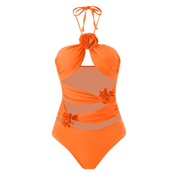 Ladies' one-piece swimsuit with floral details and transparent insert Mune Fashion