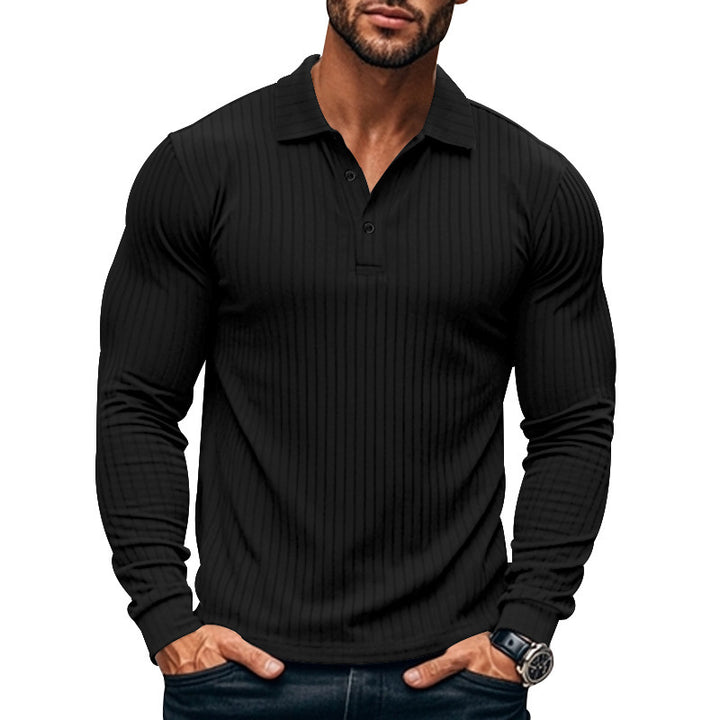 Men's Nano Athletic Long Sleeve Polo Shirt Slim Fit Made of Elastic Rib Knit Mune Fashion
