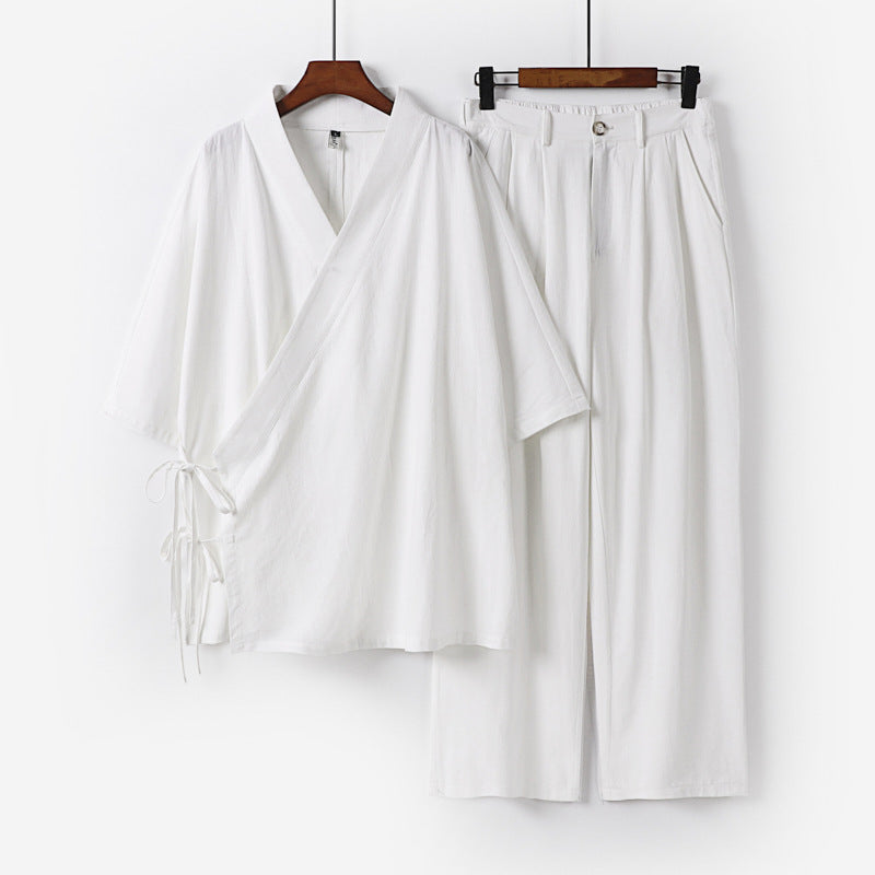 Unisex Kimono-Leisure-Set with Wrap Top and Elastic Waist Pants Mune Fashion