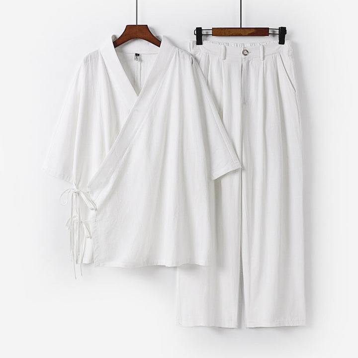 Unisex Kimono-Leisure-Set with Wrap Top and Elastic Waist Pants Mune Fashion