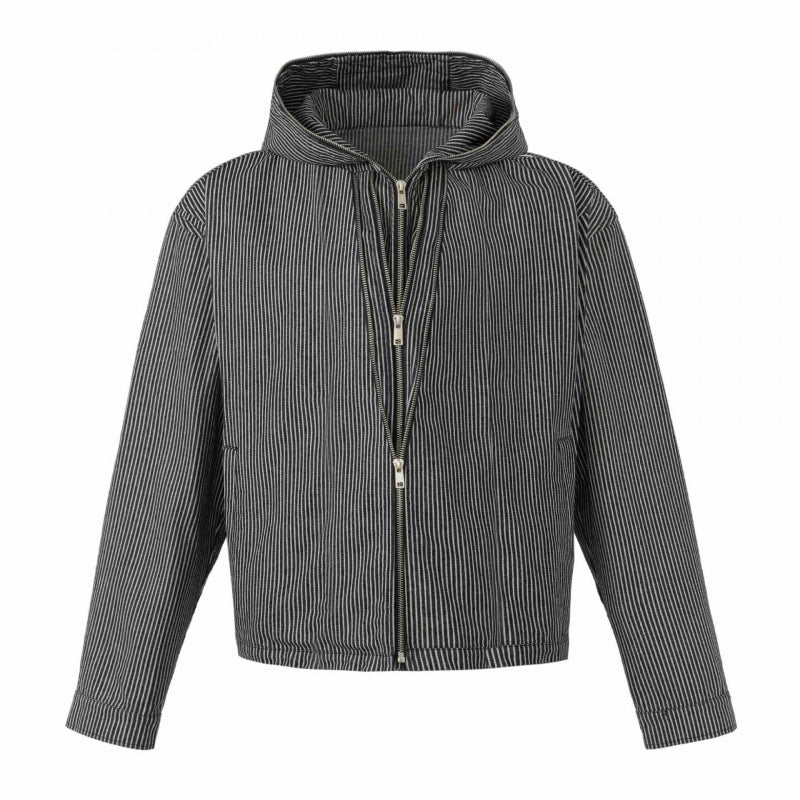 Unisex hooded jacket in boxy cut with double zipper and pinstripe look Mune Fashion