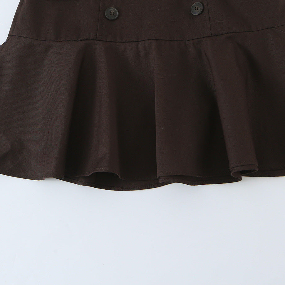 Women's sleeveless blazer dress in trench style with double-breasted button placket and flared hem Mune Fashion