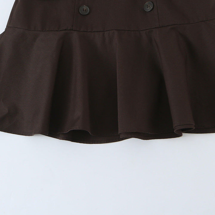 Women's sleeveless blazer dress in trench style with double-breasted button placket and flared hem Mune Fashion