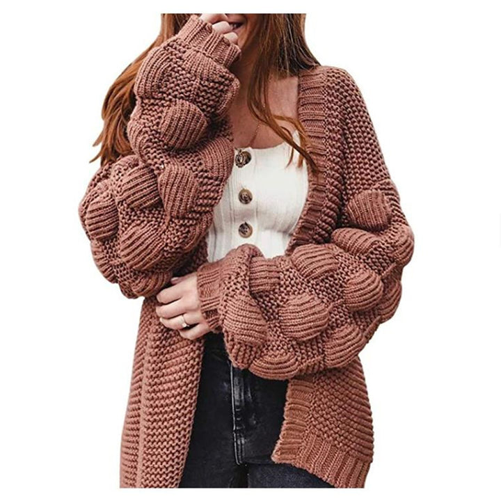 Damen Oversize Grobstrick-Cardigan mit Puffärmeln und offener Front Drune