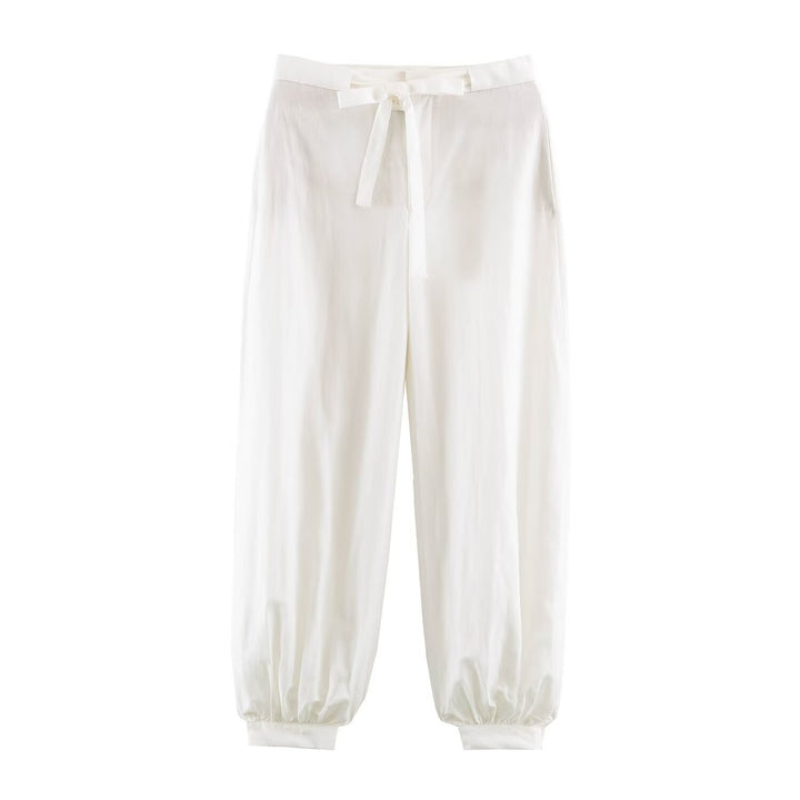 Ladies Satin Lounge Two-Piece with Revers Blouse and High-Waist Jogger Pants Mune Fashion