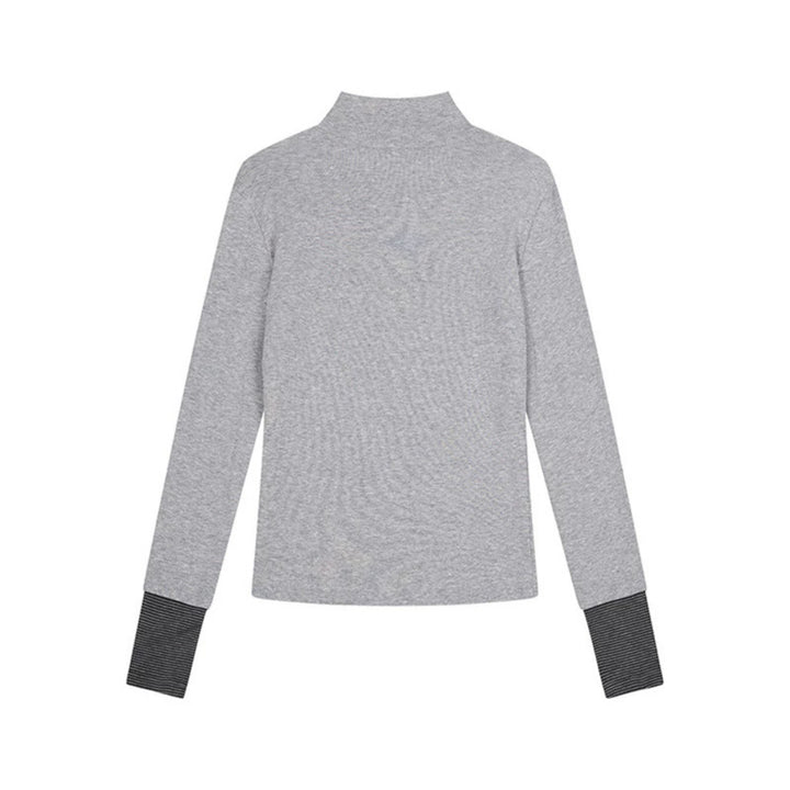 Women's Long Sleeve Polo Shirt with Stand-Up Collar, Button Placket and Note Print Mune Fashion