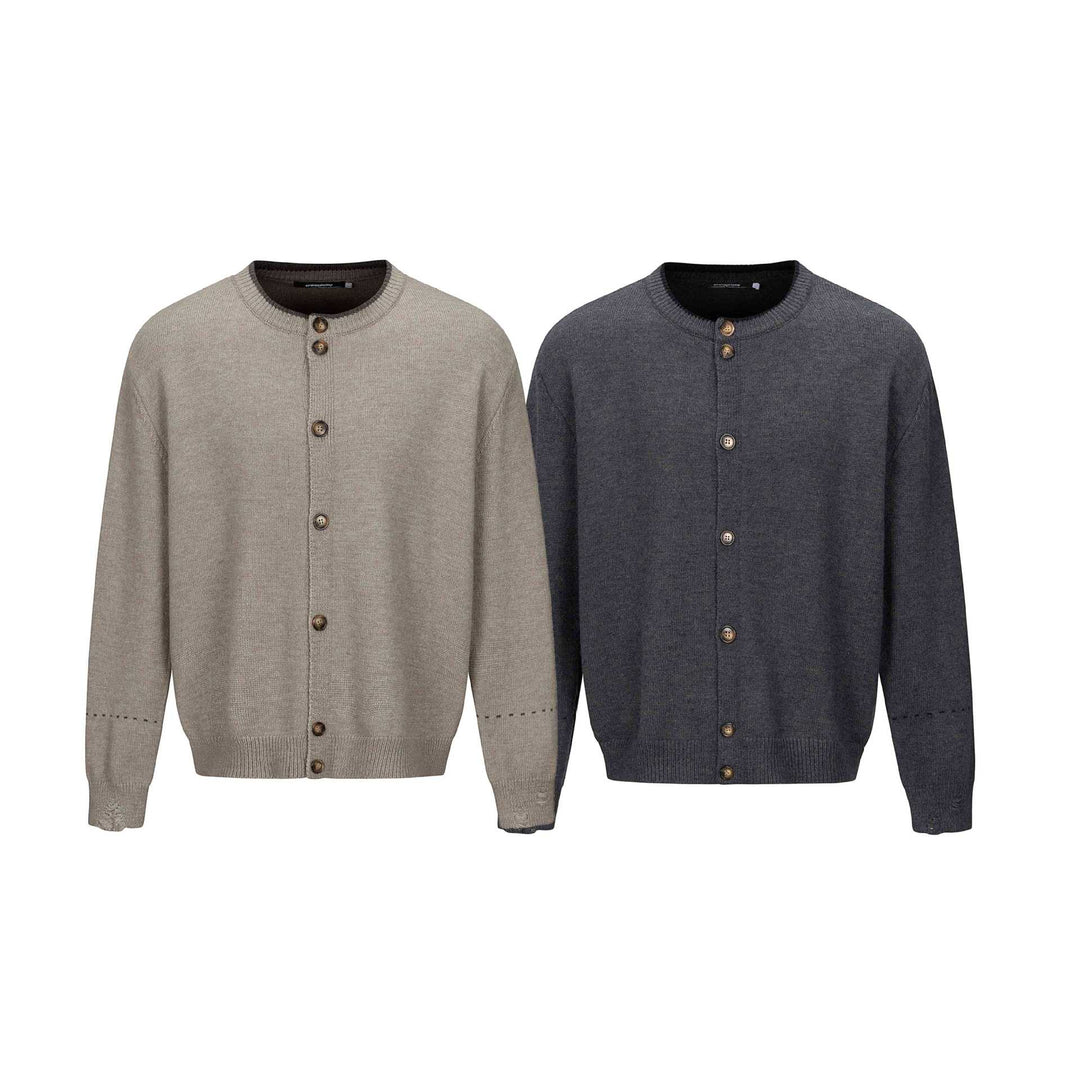 Unisex Simple Cardigan with Round Neck, Wooden Button Placket and Ribbed Hem Mune Fashion