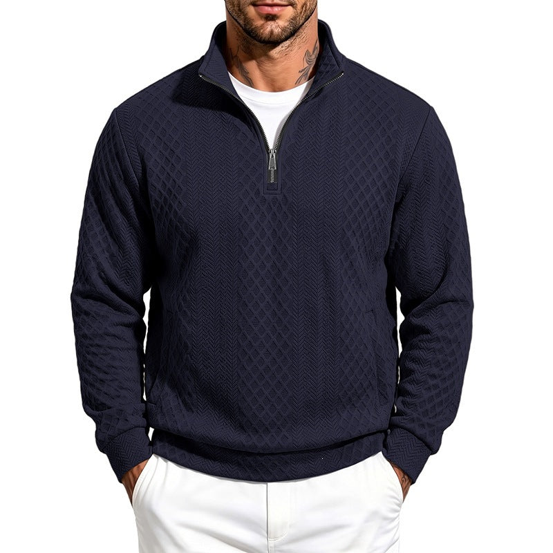 Men's Textured Half-Zip Sweater with Stand-Up Collar and Texture Pattern Mune Fashion