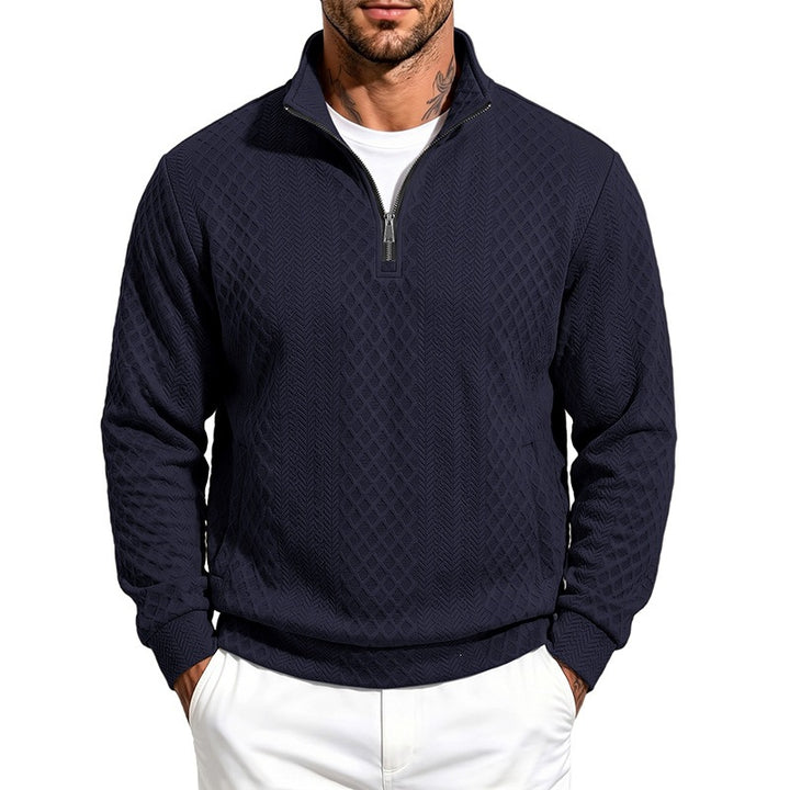 Men's Textured Half-Zip Sweater with Stand-Up Collar and Texture Pattern Mune Fashion