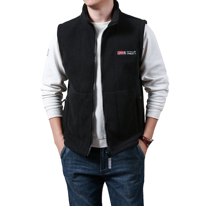 Men's Warm Fleece Outdoor Vest with Full Zip and Stand Collar Mune Fashion
