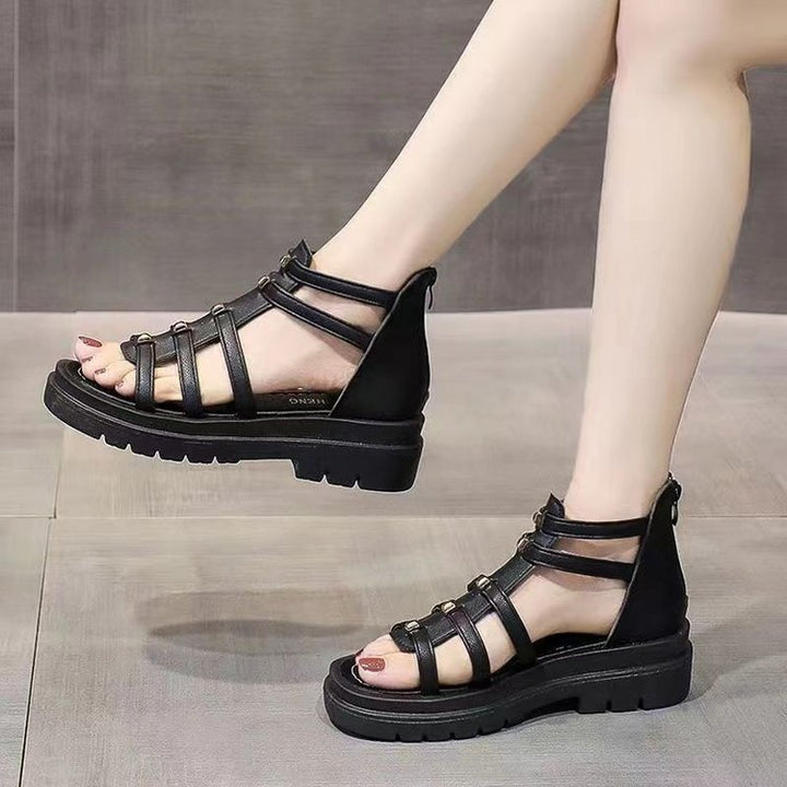Women's nan gladiator platform sandals with padded comfort insole, profiled platform sole, and back zipper Mune Fashion