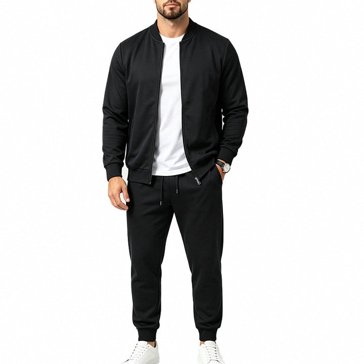 Men's Sportive Leisure Training Set with Bomber Jacket and Tapered Jogging Pants Mune Fashion