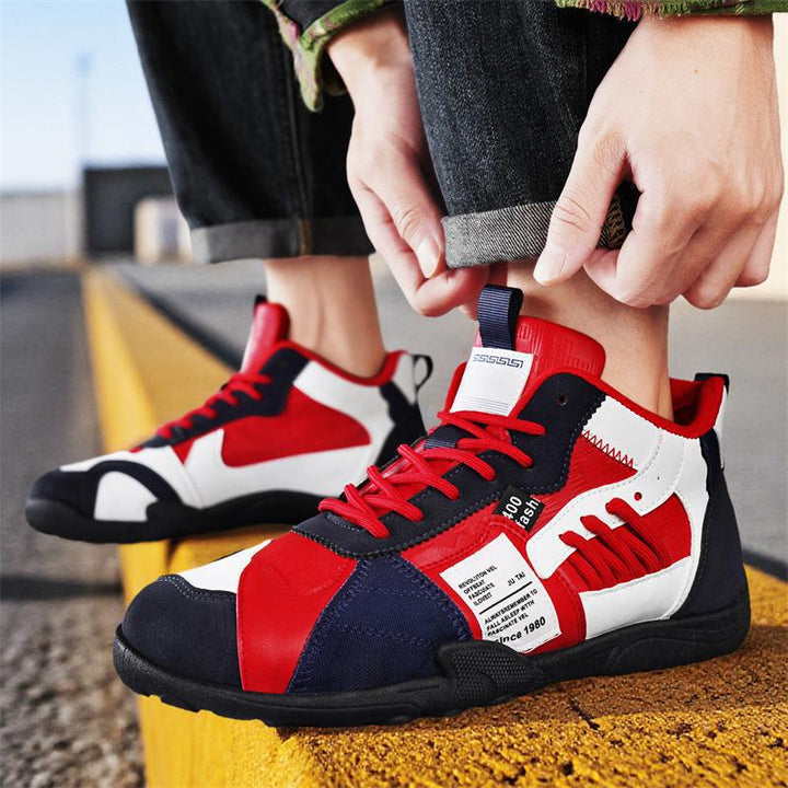 Men's layered retro city sneakers with suede and textile mix, padded heel collar, breathable mesh tongue, and grippy rubber sole Mune Fashion