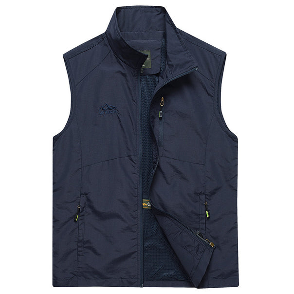 Men's ultra-light breathable outdoor trekking vest with mesh lining, stand collar and multiple zippered pockets Mune Fashion