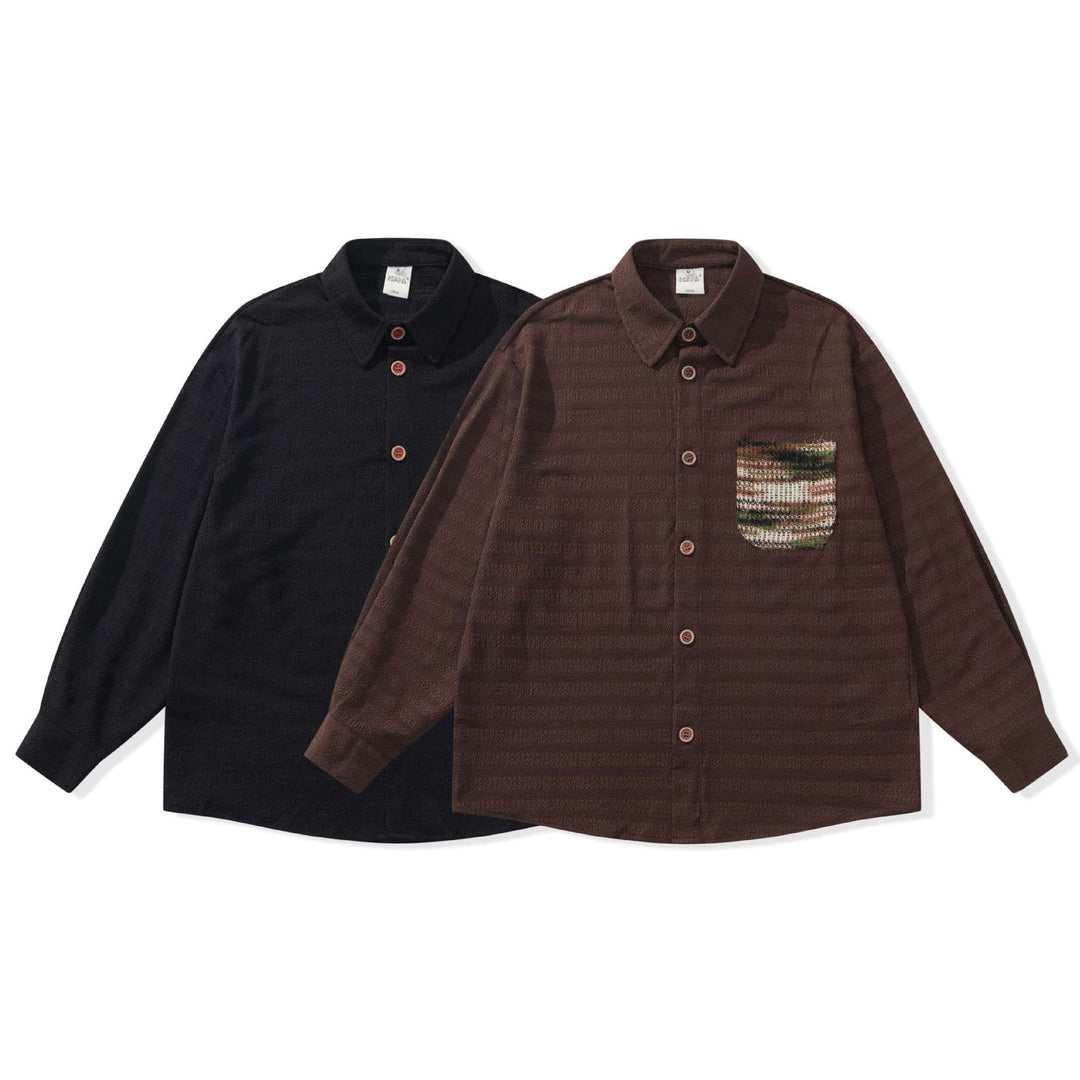 Men's Structured Knit Shirt Jacket with Kent Collar, Full Button Placket and Crocheted Chest Pocket Mune Fashion