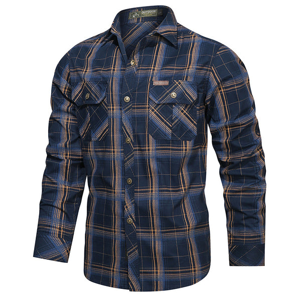 Men's checkered flannel outdoor shirt with reinforced flap chest pockets and ergonomic back detail Mune Fashion