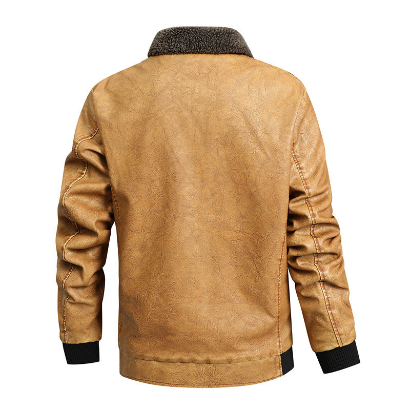Men's Vintage Bomber Jacket made of faux leather with Sherpa lining and ribbed cuffs Mune Fashion