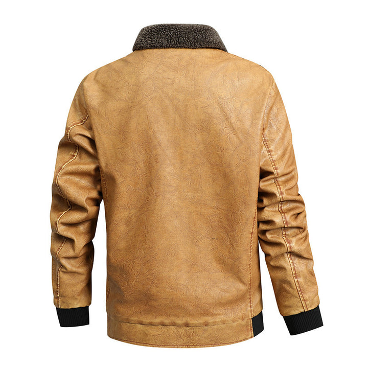 Men's Vintage Bomber Jacket made of faux leather with Sherpa lining and ribbed cuffs Mune Fashion