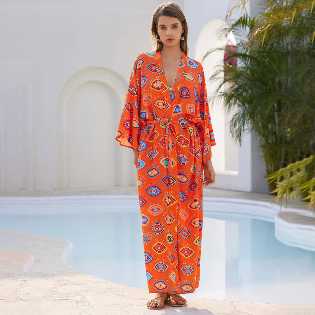 Women's casual beach cover-up with fashionable eye pattern Mune Fashion