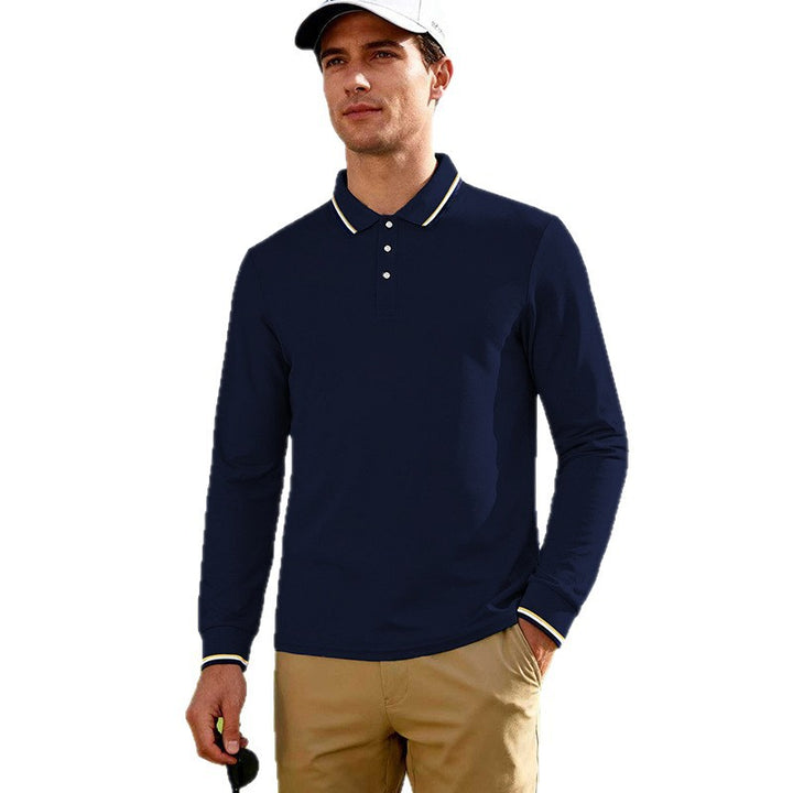 Men's Golf Performance Polo Shirt Long Sleeve Breathable with Contrast Collar Mune Fashion