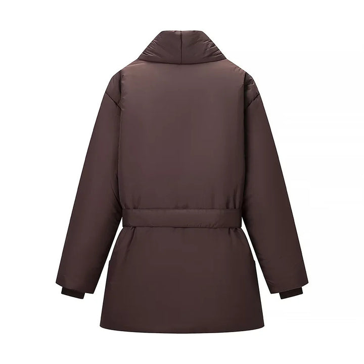 Women's nano quilted jacket with shawl collar, tie belt, and patch pockets Mune Fashion
