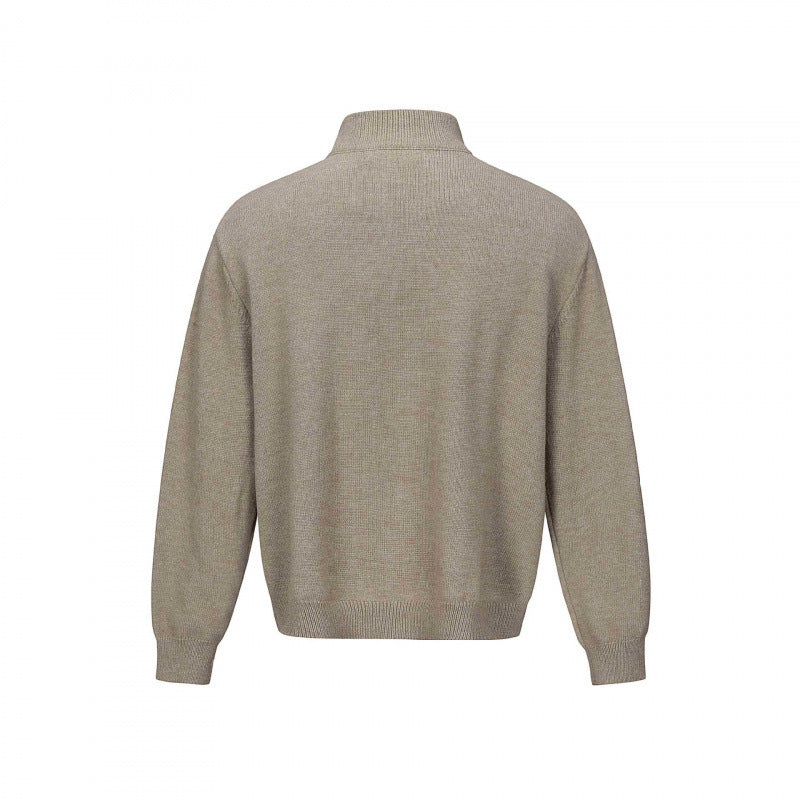 Unisex fine knit half-zip sweater with standing collar and diagonal structure Mune Fashion
