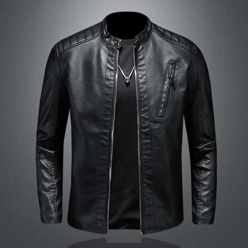 Men's Stylish Leather Jacket with Narrow Collar Mune Fashion
