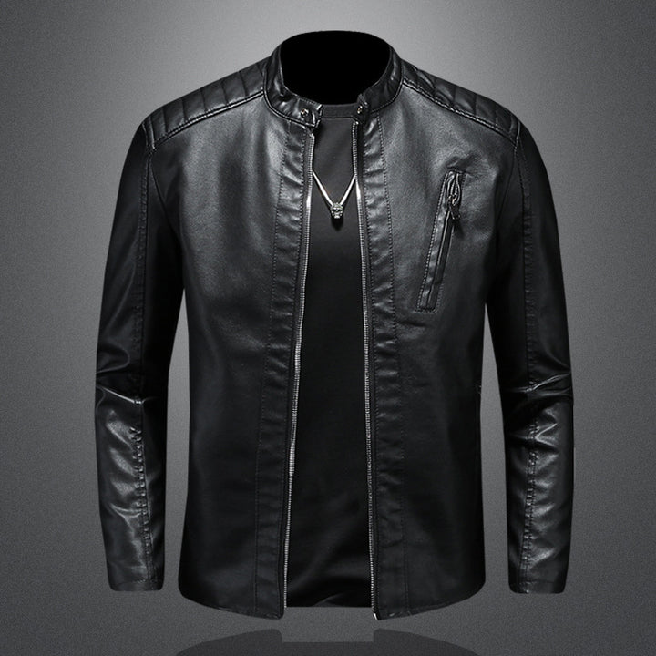 Men's Stylish Leather Jacket with Narrow Collar Mune Fashion