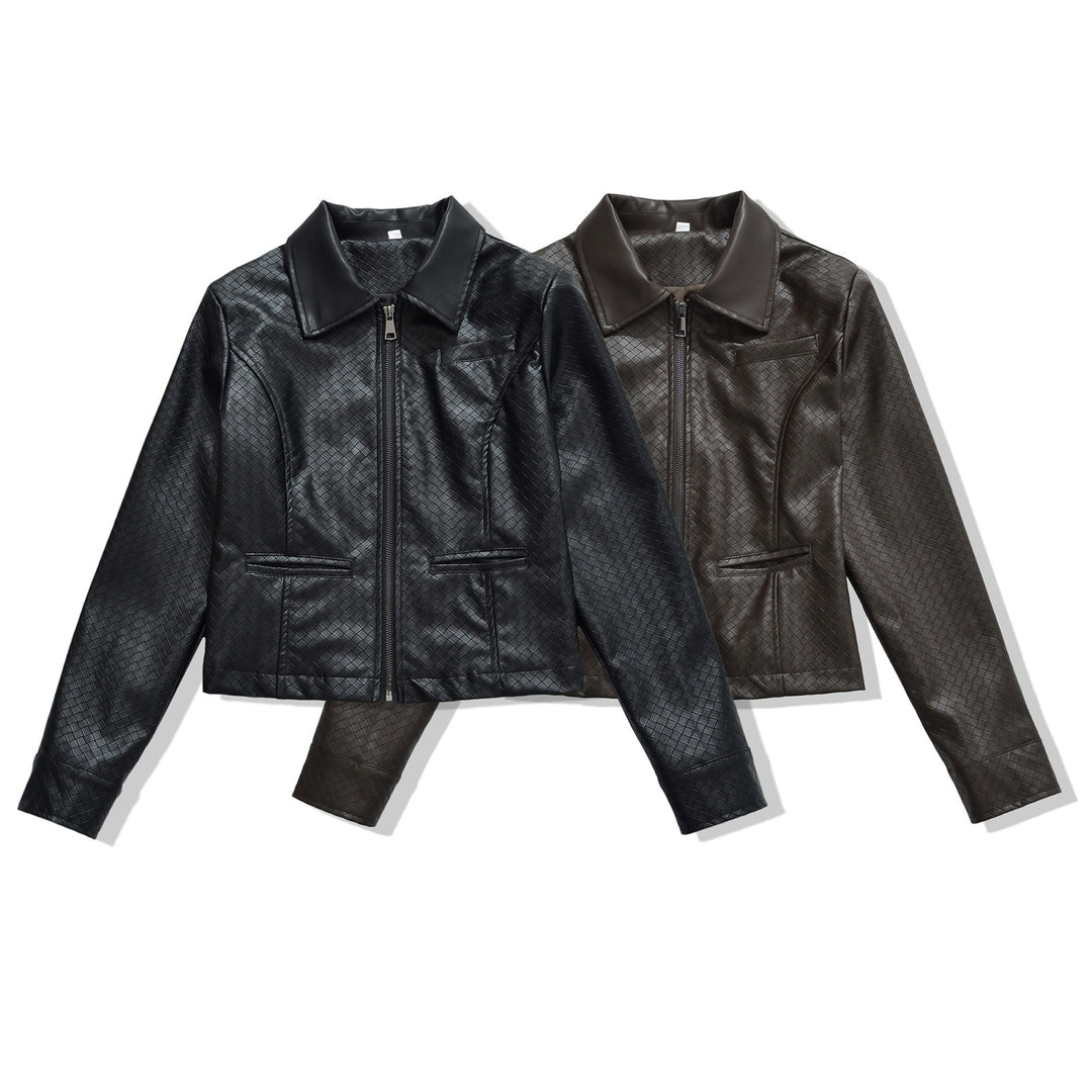 Women’s jacket made of embossed faux leather with zipper and shirt collar Mune Fashion