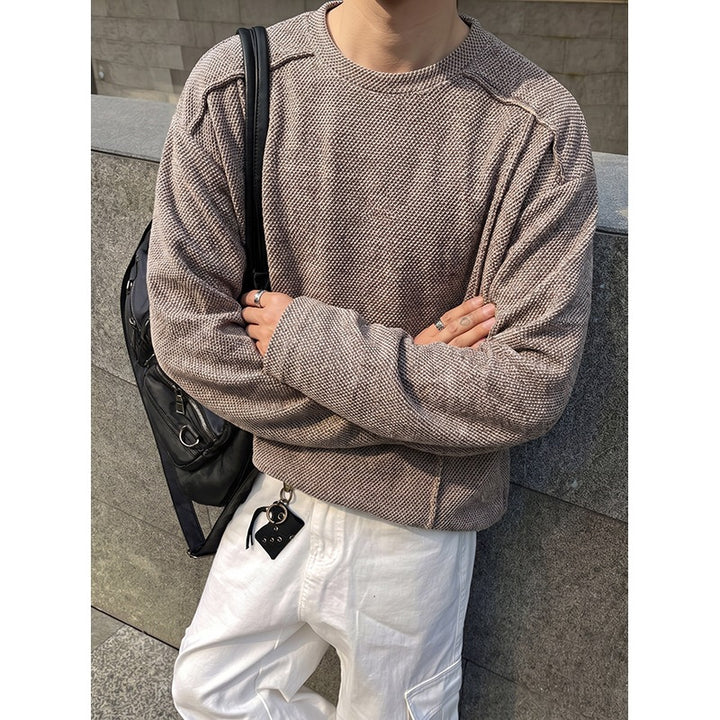 Men's Oversize Waffle Knit Sweater with Round Neck Mune Fashion