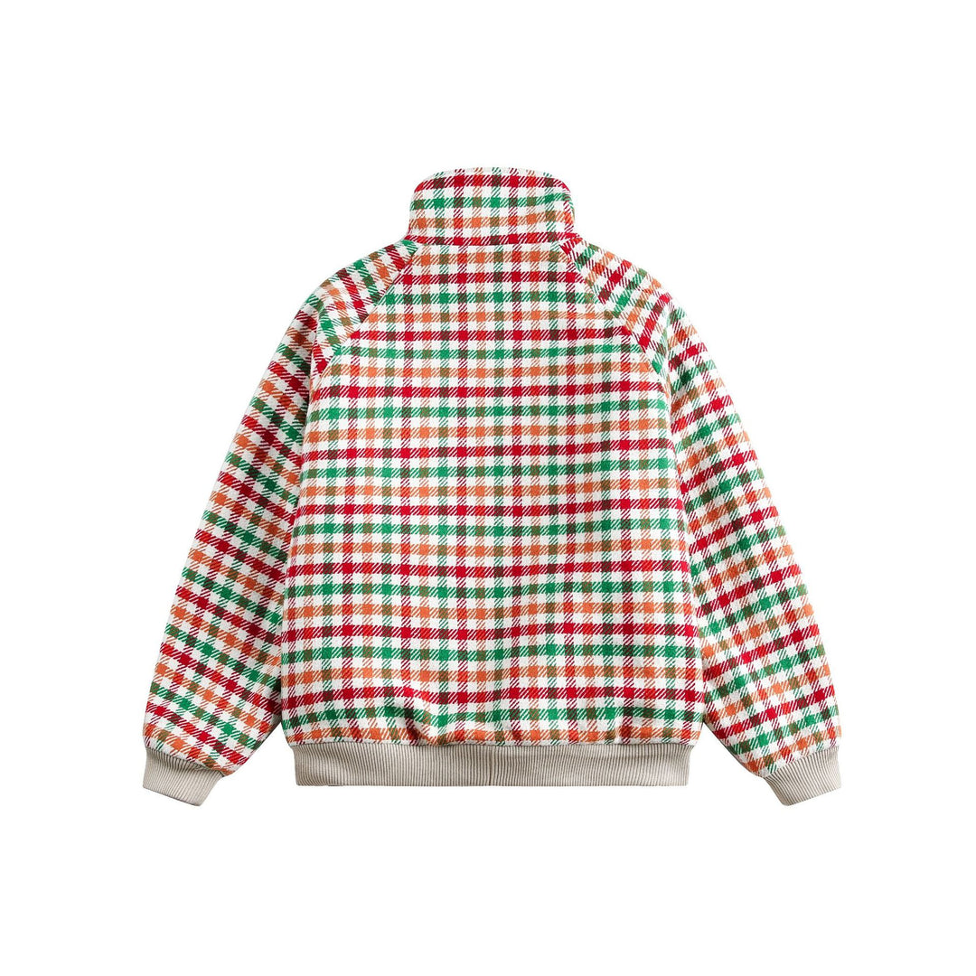 Women's Checkered Teddy Fleece Blouson in Boxy Cut with Stand Collar Mune Fashion