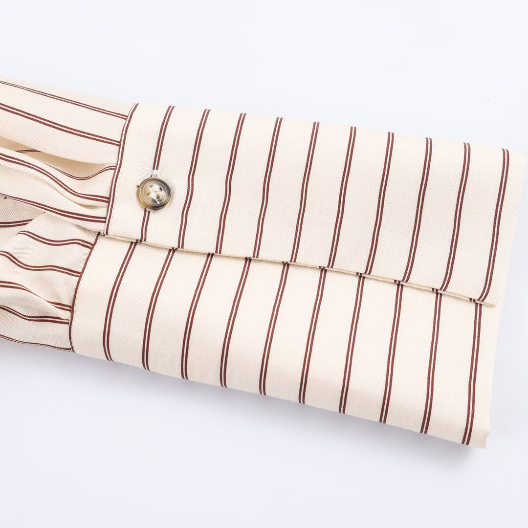 Women’s oversized blouse with stripe pattern, extended cuffs and concealed button placket Mune Fashion