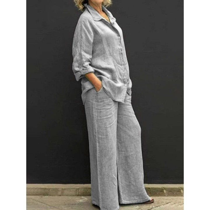 Women's Lightweight Linen Loungewear Set with Oversized Shirt and Wide Palazzo Pants Mune Fashion