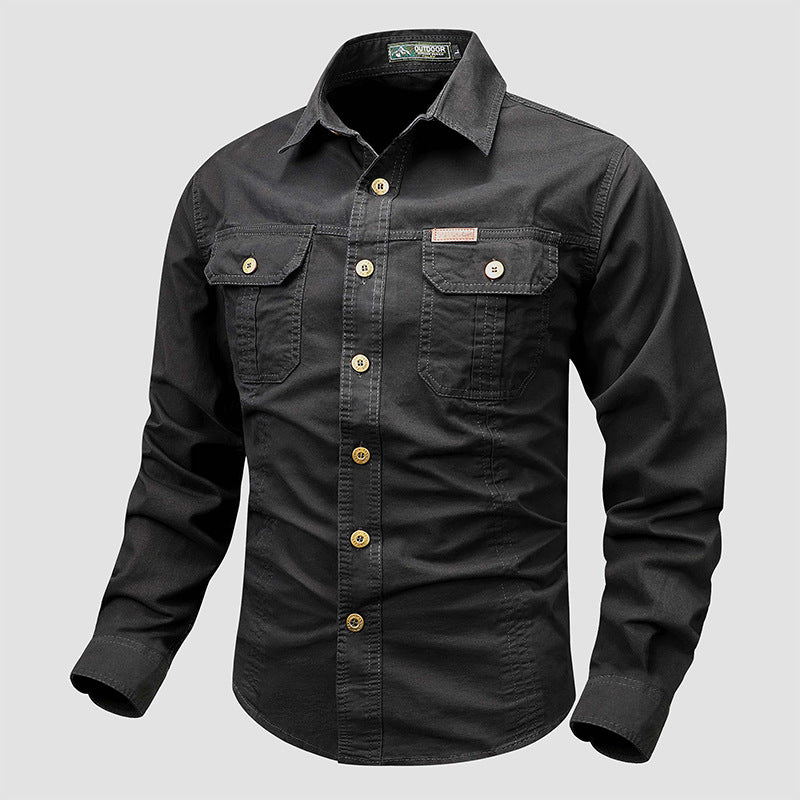 Men's durable cotton utility shirt with double chest pockets and slim fit Mune Fashion