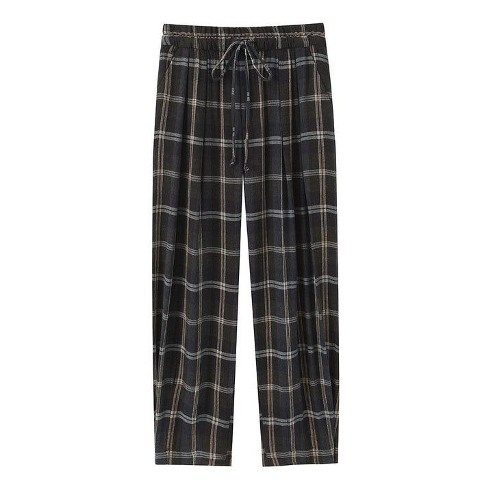 Women's Wide Checked Fabric Trousers with Drawstring Waist and Ironed Fold Mune Fashion