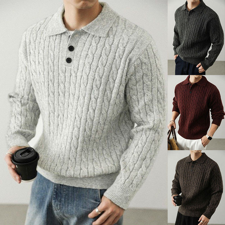 Men's Comfortable Chunky Knit Sweater with Button Placket Mune Fashion