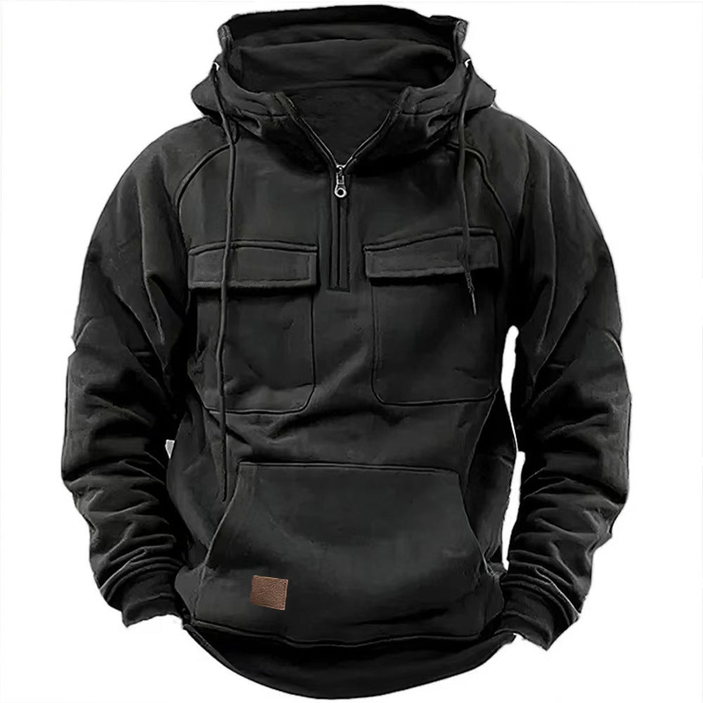 Men's nan Utility Hoodie with patch chest pockets and half zipper Mune Fashion