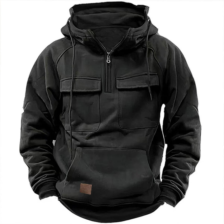 Men's nan Utility Hoodie with patch chest pockets and half zipper Mune Fashion