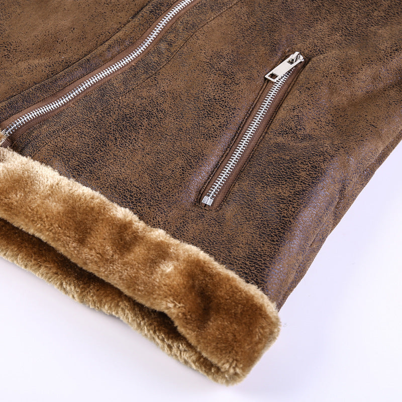 Men's Leatherette Flight Jacket with Teddy Lining and Asymmetrical Zip Mune Fashion