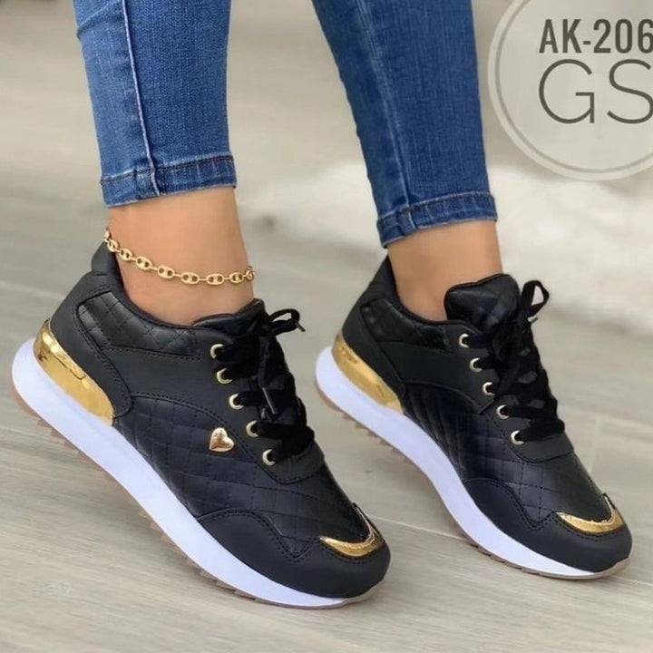 Women Padded Sneakers with Quilted Look and Gold Accents Mune Fashion