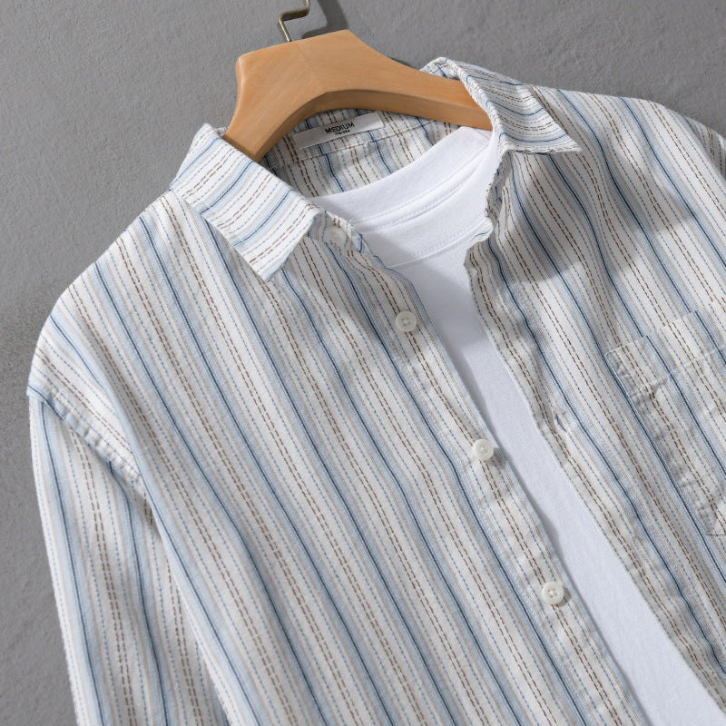 Men's Striped Linen Blend Shirt in Relaxed Fit with Kent Collar and Chest Pocket Mune Fashion