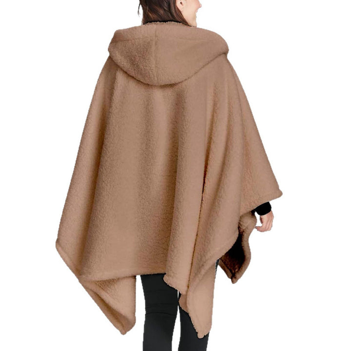 Women's Hooded Poncho made of Teddy Fleece with Applied Pockets Mune Fashion